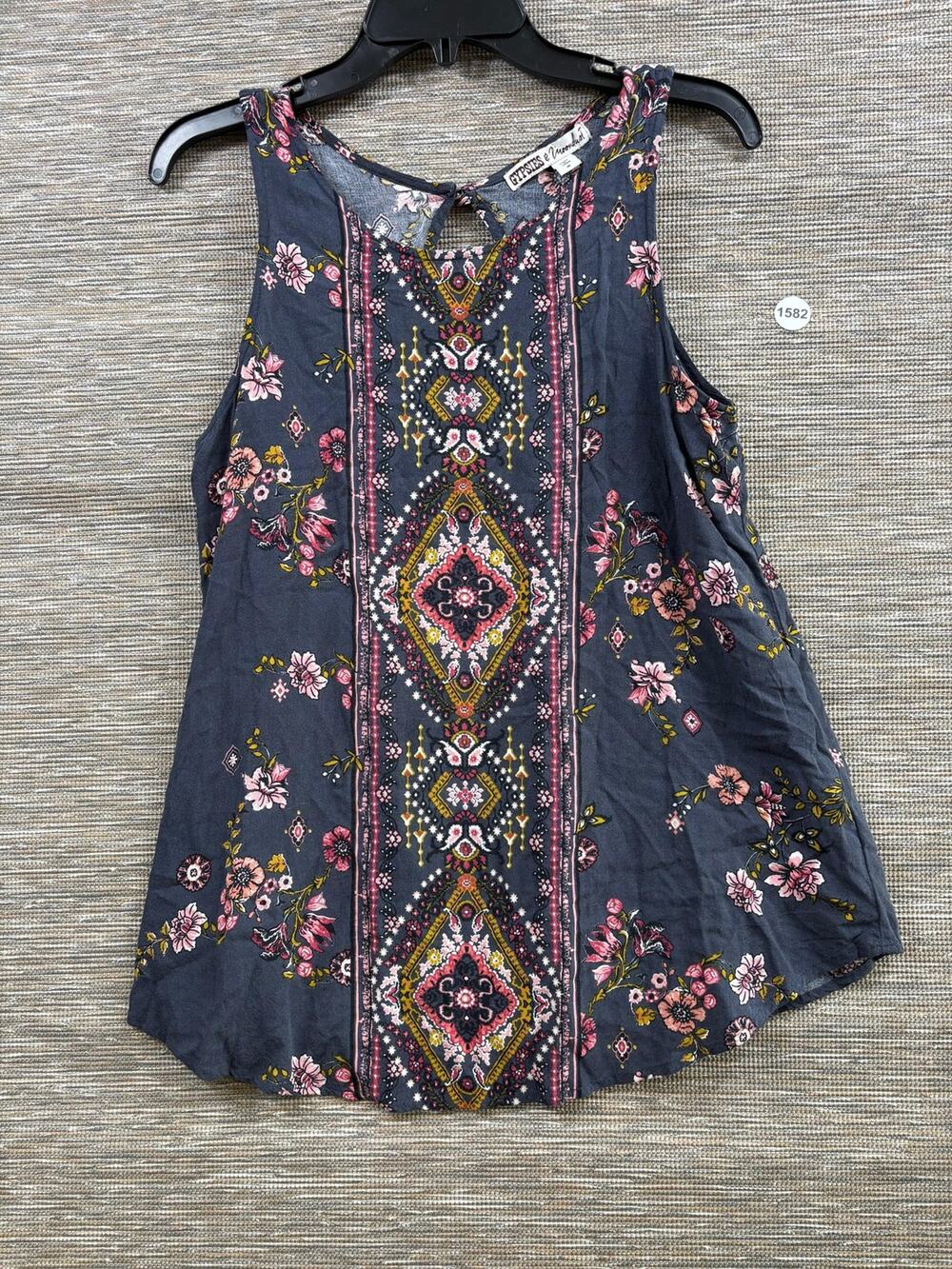 Gypsies & Moondust Tank Top Womens Size M Blue Floral Boho Sleeveless Rayon